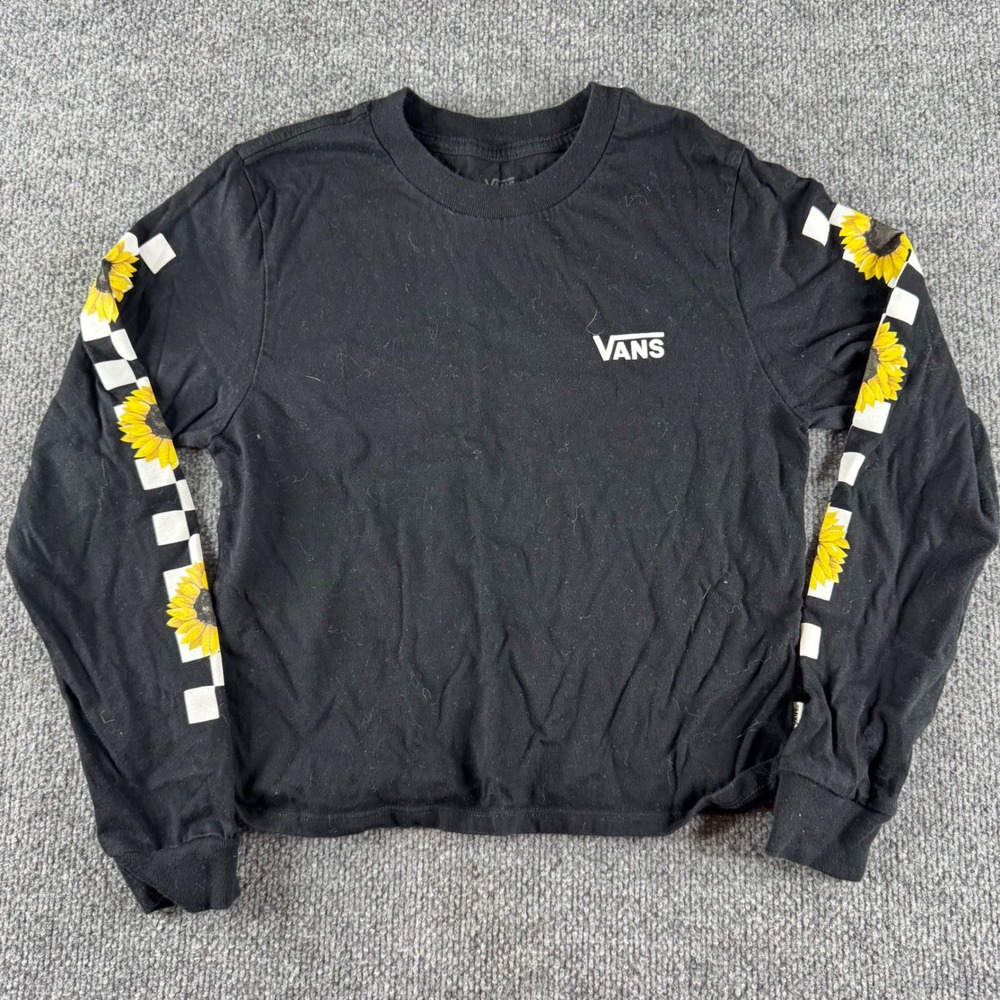 Vans Sunflower Checkerboard Long Sleeve Graphic Tee Black XS